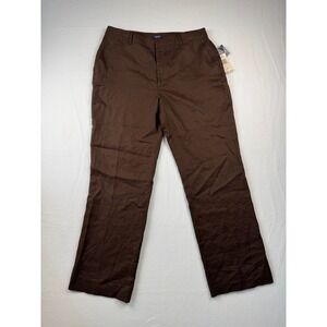 Chaps Womens Brown Linen Blend Straight Leg Dress Pants Trousers Size 14 NWT